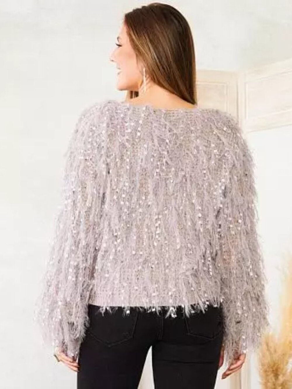 Willow and Root Pink Fuzzy Eyelash Knit Cropped Sweater size S - Picture 11 of 16
